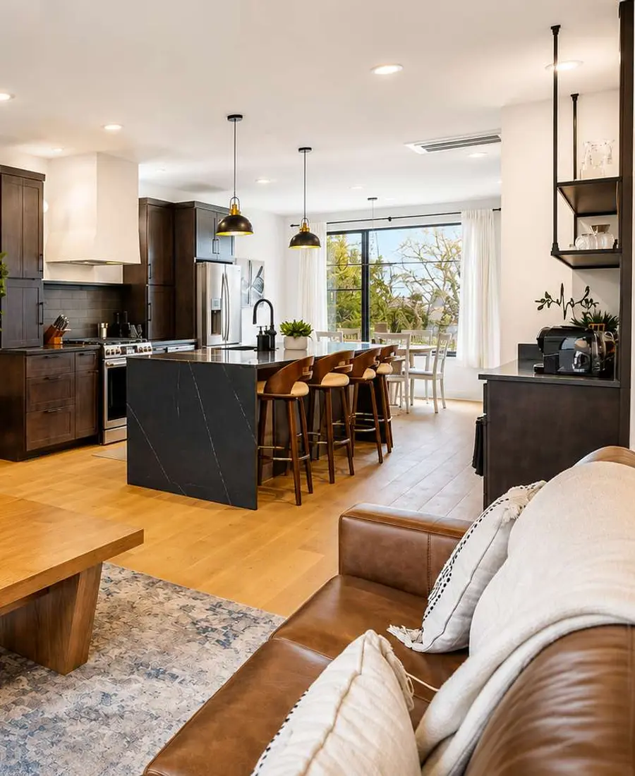 Open kitchen and living room in a Nashville home Venturebnb manages