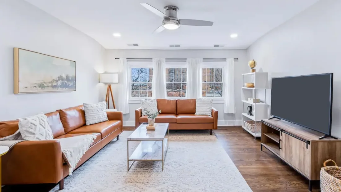 Living room inside a short-term rental managed by Venturebnb.